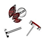 Piercing do brady - PUSH IN labreta TITAN, červené zirkony