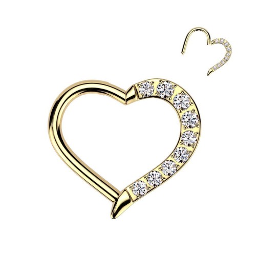 Zlacený piercing segment TITAN srdíčko (1,2 x 10 mm)