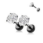 Černá piercingová náušnice, čirý zirkon 8 mm - 1 kus