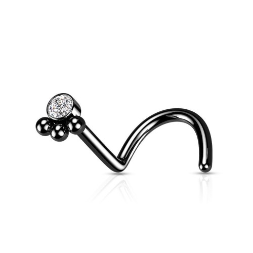 Zahnutý piercing do nosu se zirkonem (černá)
