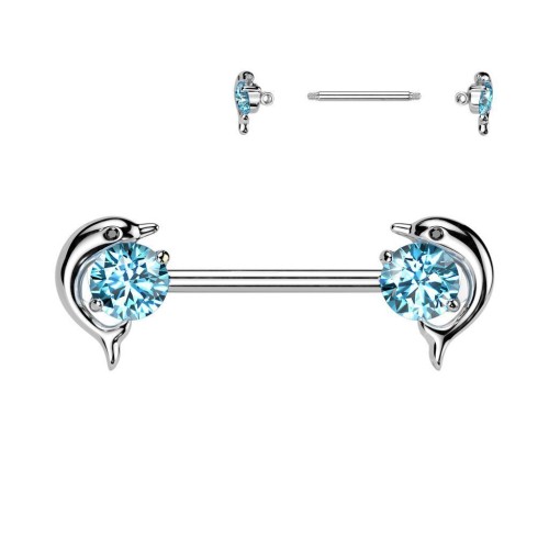 Piercing do bradavky - delfíni (tyrkysová)