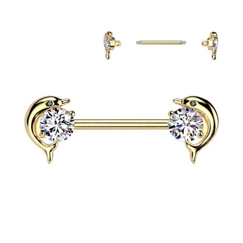 Piercing do bradavky - delfíni (zlacená)