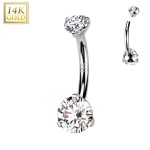 Zlatý piercing do pupíku - kulatý zirkon, Au 585/1000