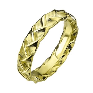 Zlacený ocelový prsten splétný dekor