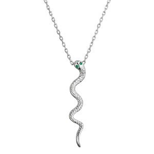 Stříbrný náhrdelník had se zelenými zirkony 12152.3 green