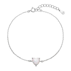Stříbrný náramek se syntetickým opálem bílé srdce 13088.1 white
