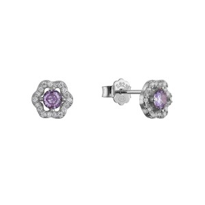 Stříbrné náušnice kytičky s fialovým zirkonem 11702.3 amethyst