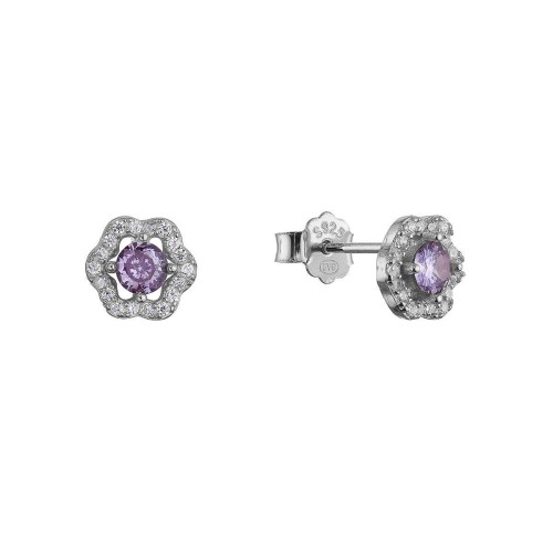 Stříbrné náušnice kytičky s fialovým zirkonem 11702.3 amethyst