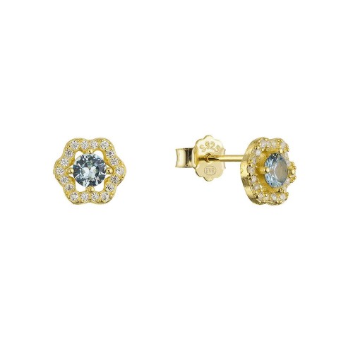 Pozlacené stříbrné náušnice kytičky s modrým zirkonem 11702.3 blue