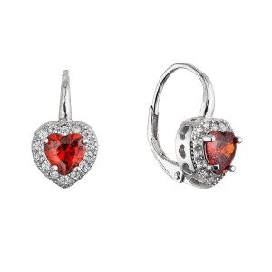 Stříbrné náušnice srdce se zirkony 11649.3 garnet