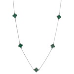 Stříbrný náhrdelník čtyřlístky malachit 12150.3