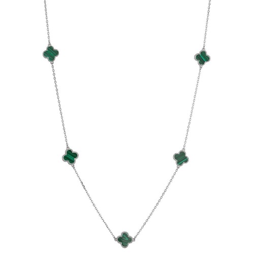 Stříbrný náhrdelník čtyřlístky malachit 12150.3