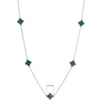 Stříbrný náhrdelník čtyřlístky malachit 12150.3