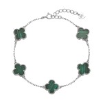 Stříbrný náramek čtyřlístky malachit 13089.3