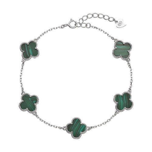 Stříbrný náramek čtyřlístky malachit 13089.3