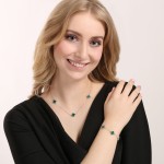 Stříbrný náramek čtyřlístky malachit 13089.3