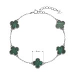 Stříbrný náramek čtyřlístky malachit 13089.3