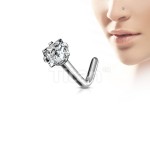 Zahnutý piercing do nosu - titan, čirý kamínek