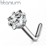 Zahnutý piercing do nosu - titan, čirý kamínek 3 mm