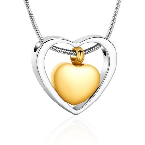 Náhrdelník - pamětní přívěsek, pietní přívěsek, přívěsek na popel srdce v srdci gold