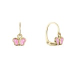 Zlaté 14 karátové dětské náušnice růžový motýlek 91A00071