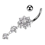 Zlacený visací piercing do pupíku kytička