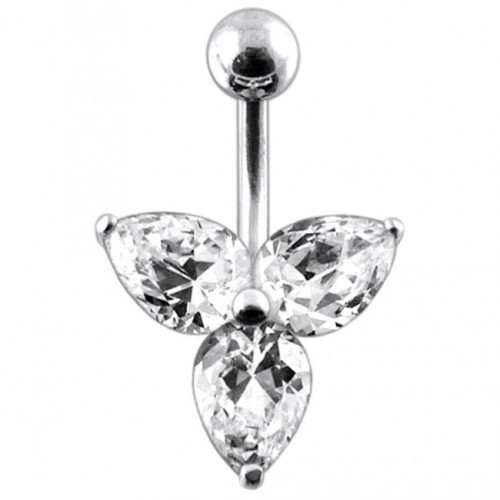 Stříbrný piercing do pupíku - kytička (čirá)