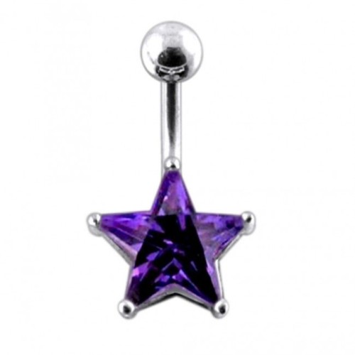 Stříbrný piercing do pupíku - hvězda (fialová)