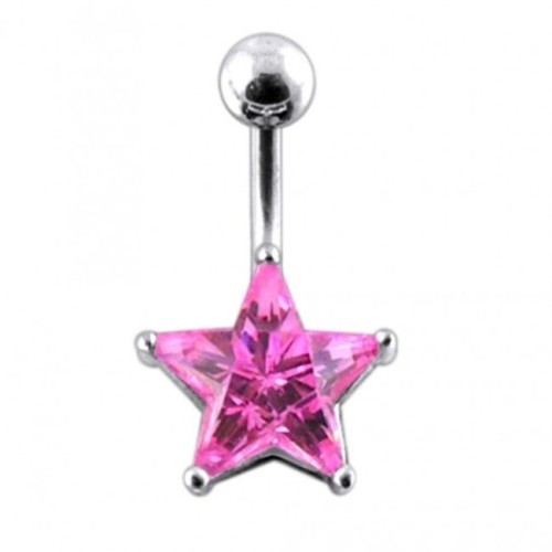 Stříbrný piercing do pupíku - hvězda (růžová)
