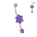 Stříbrný visací piercing do pupíku (tyrkysová)