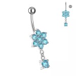 Stříbrný visací piercing do pupíku (tyrkysová)