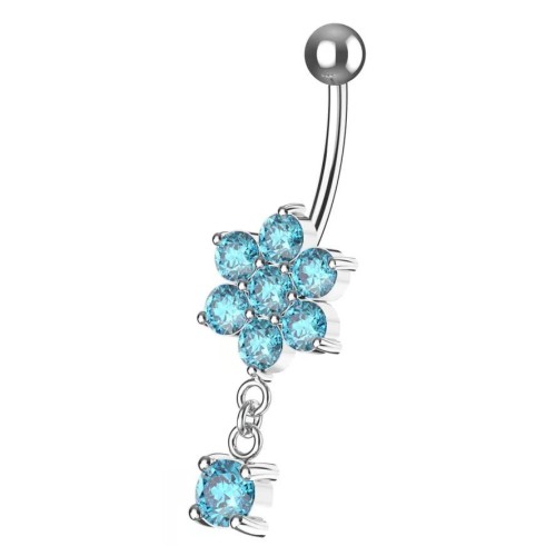 Stříbrný visací piercing do pupíku (tyrkysová)