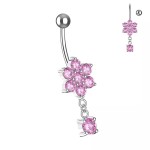 Stříbrný visací piercing do pupíku (tyrkysová)