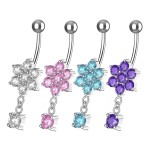 Stříbrný visací piercing do pupíku (tyrkysová)