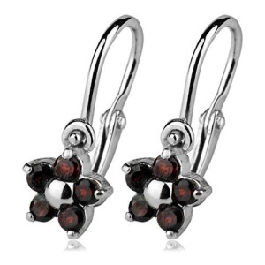 Dětské náušnice stříbrné - kytičky, granát