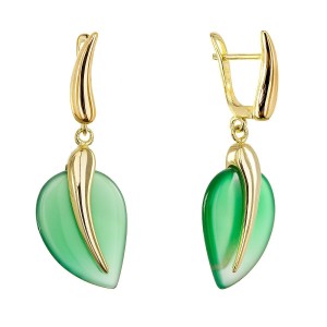 Pozlacené náušnice lístky se zeleným achátem 11744.3