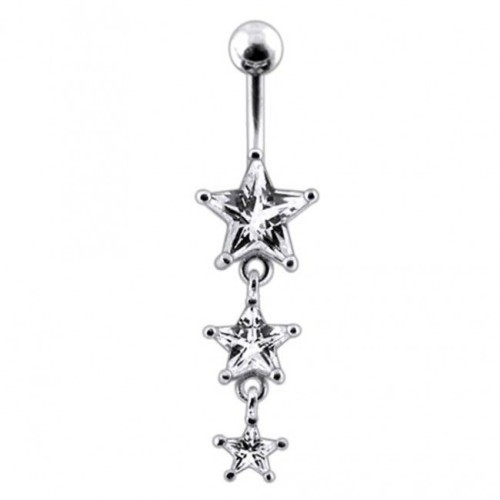 Stříbrný piercing do pupíku - hvězdy (čirá)