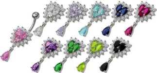 Stříbrný piercing do pupíku (čirá/tmavě  fialová)