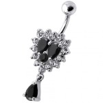 Stříbrný piercing do pupíku (čirá/tmavě  fialová)