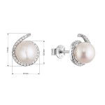 Stříbrné náušnice pecky s bílou říční perlou a zirkony 21116.1
