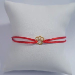 Červený textilní náramek psí tlapka, Ag 925