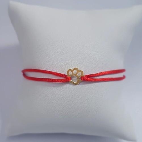 Červený textilní náramek psí tlapka, Ag 925