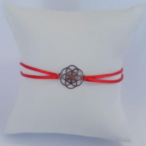 Červený textilní náramek květ života, Ag 925