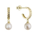 Pozlacené náušnice kruhy se zavěšenou říční perlou 21129.1