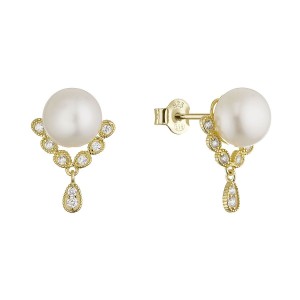 Pozlacené ozdobné náušnice s říční perlou 21122.1