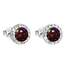 Stříbrné náušnice s opálem a Preciosa krystaly 31217.1 ruby