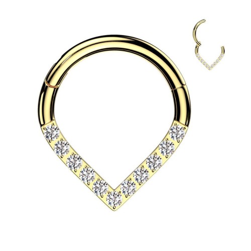 Zlacený segment kruh se zirkony septum / helix / cartilage / tragus piercing (1,2 x 8 mm)