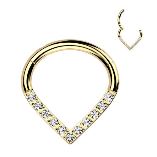 Zlacený piercing se zirkony - septum / helix / cartilage TITAN, 1,2 x 8 mm