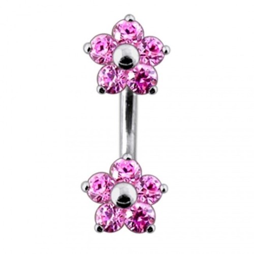 Stříbrný piercing do pupíku - kytičky (růžová)