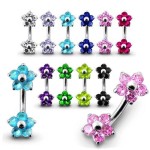 Stříbrný piercing do pupíku - kytičky (růžová)